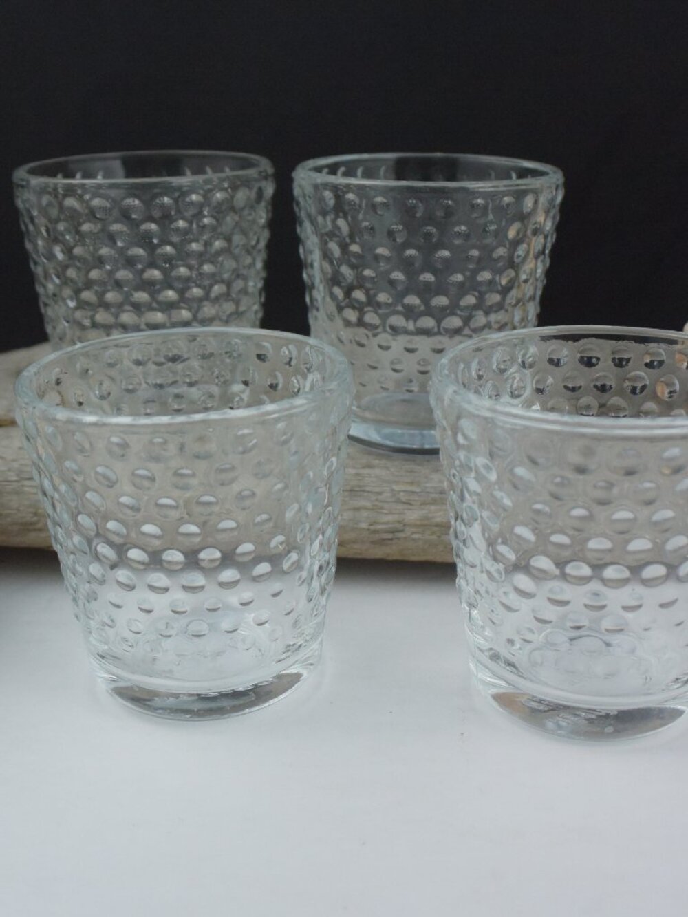 Set of 4 Clear Hobnail Glass Votive Holders, Shot Glasses